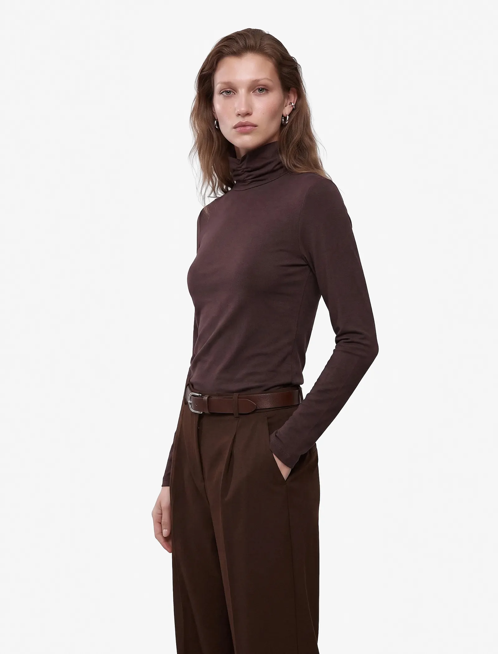 Slim Fit Uzun Kollu Büzgülü Dik Yaka Bluz