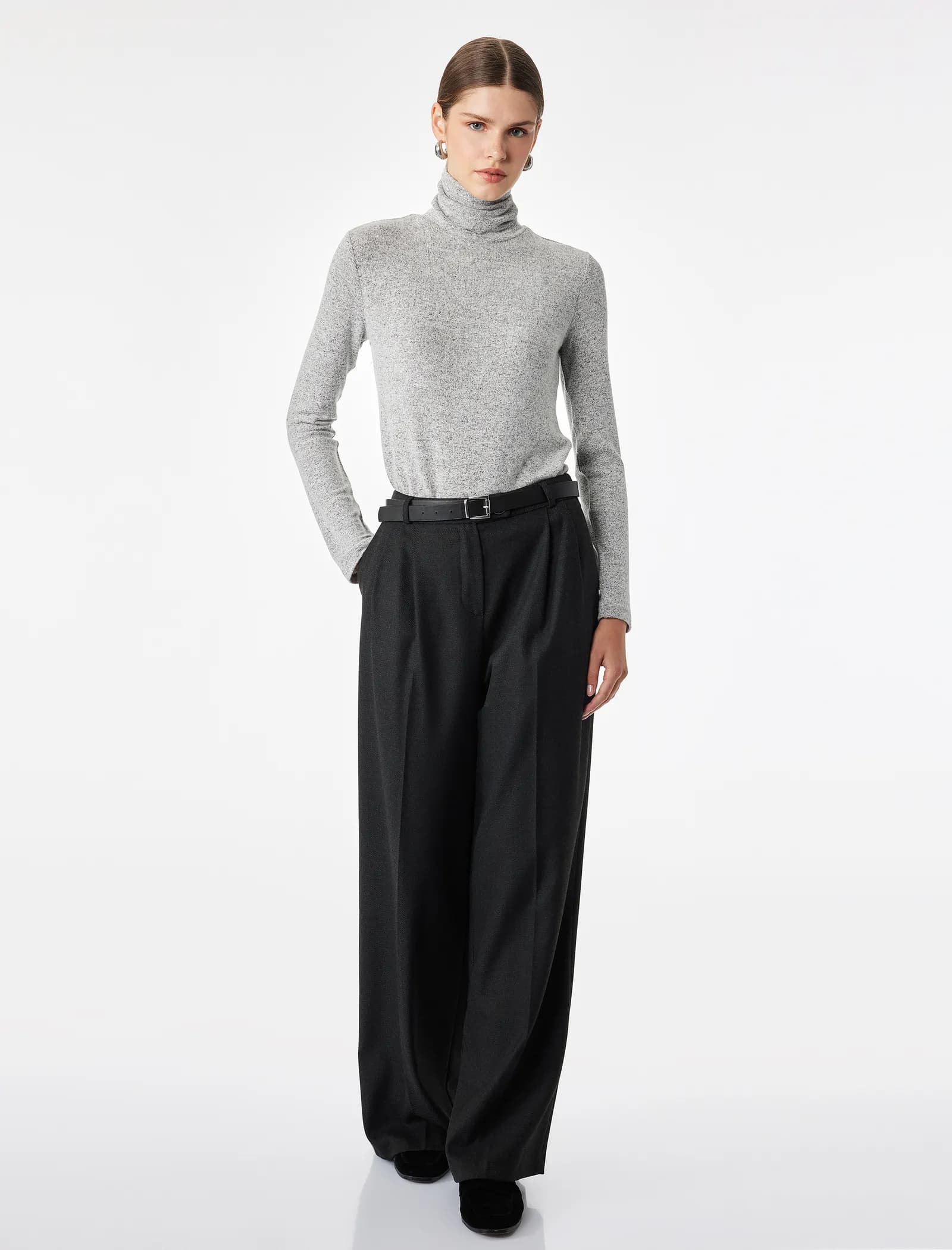 Slim Fit Balıkçı Yaka Uzun Kollu Tişört