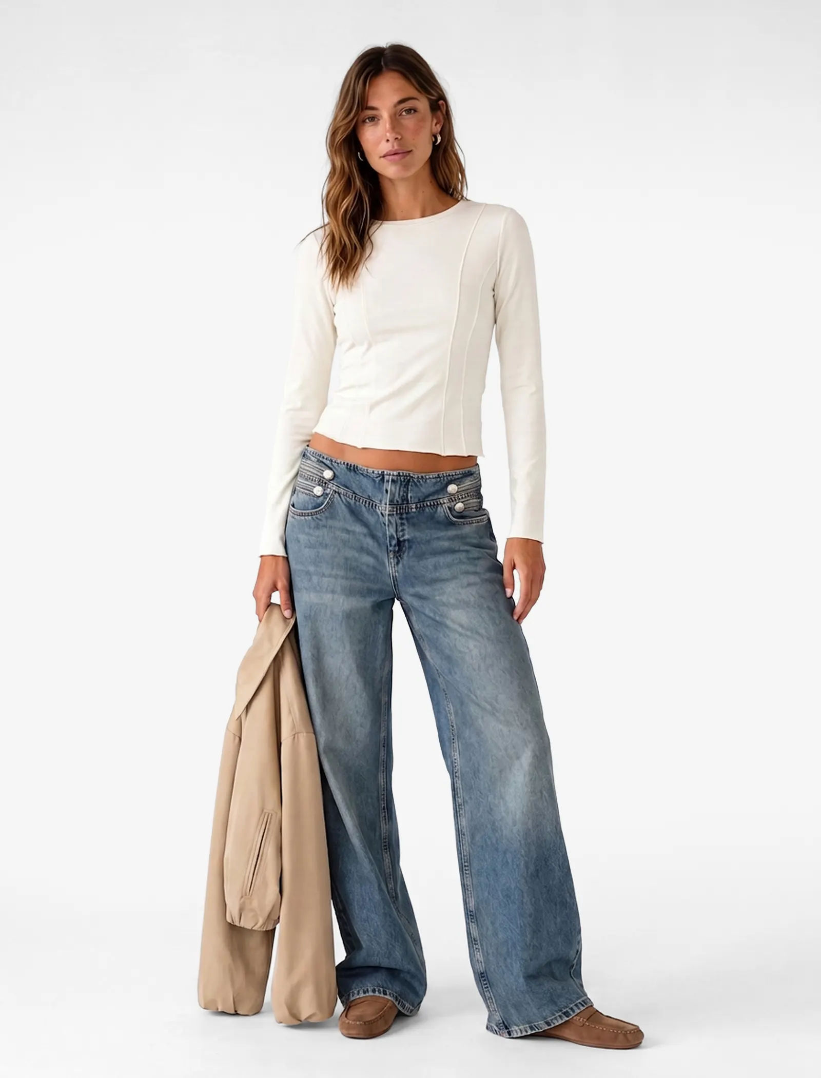 Yün Karışımlı Slim Fit Dikiş Detaylı Uzun Kollu Bisiklet Yaka Bluz