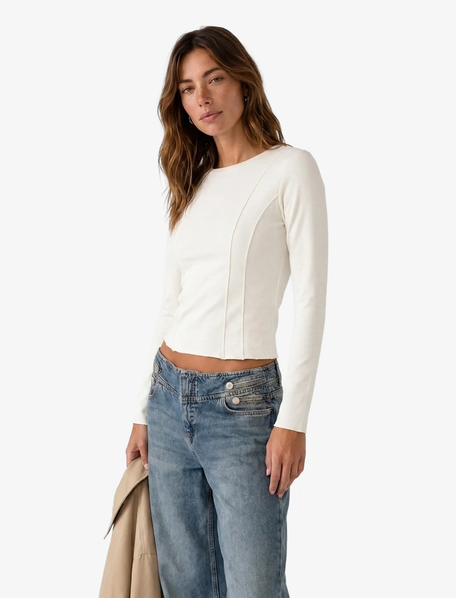 Yün Karışımlı Slim Fit Dikiş Detaylı Uzun Kollu Bisiklet Yaka Bluz