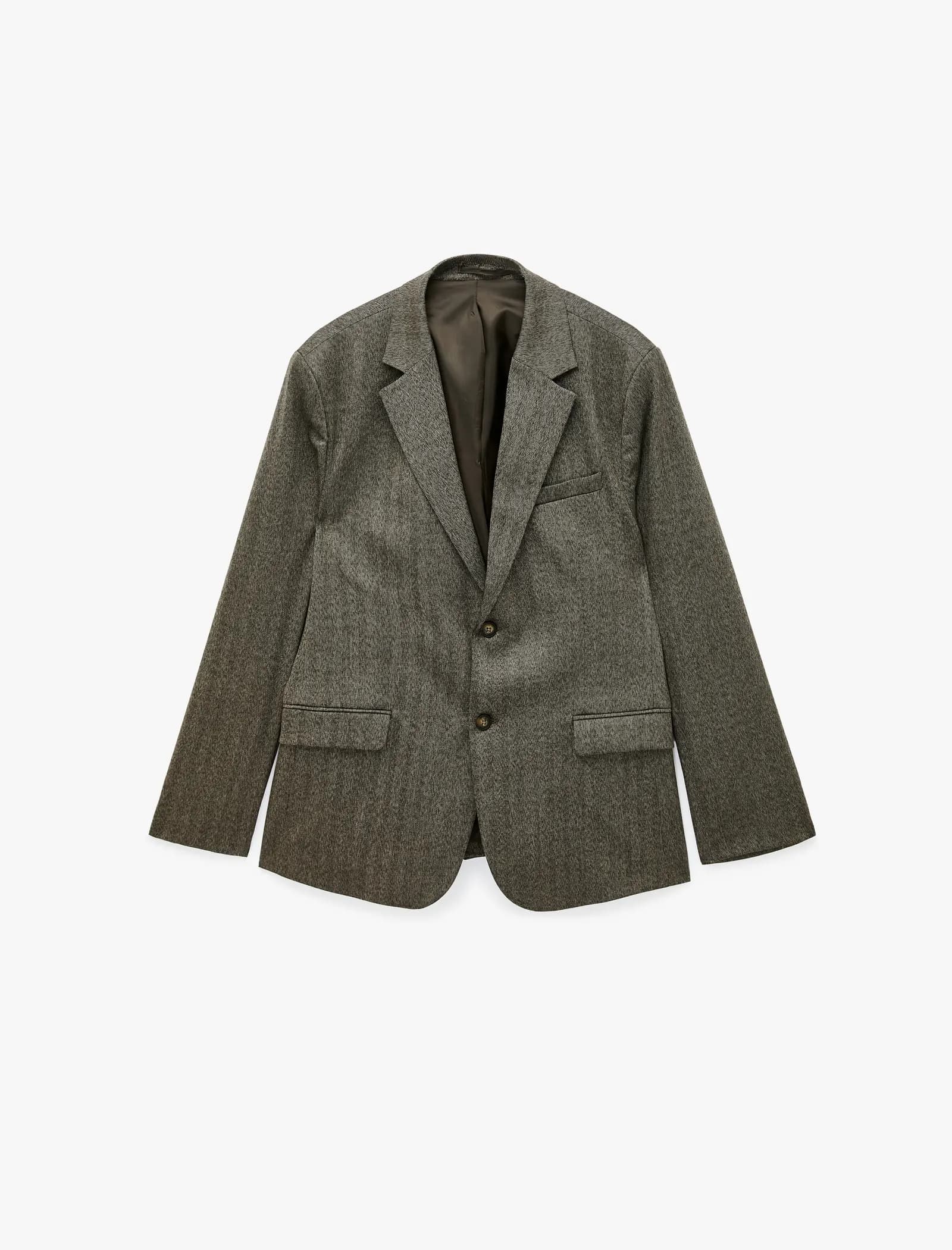 Uzun Kollu Viskon Karışımlı Cepli Düğmeli Mono Yaka Blazer Ceket